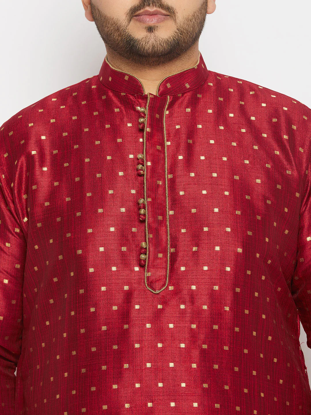 Men's Plus Size Maroon Zari Weaved Kurta Dhoti Set - Image 4