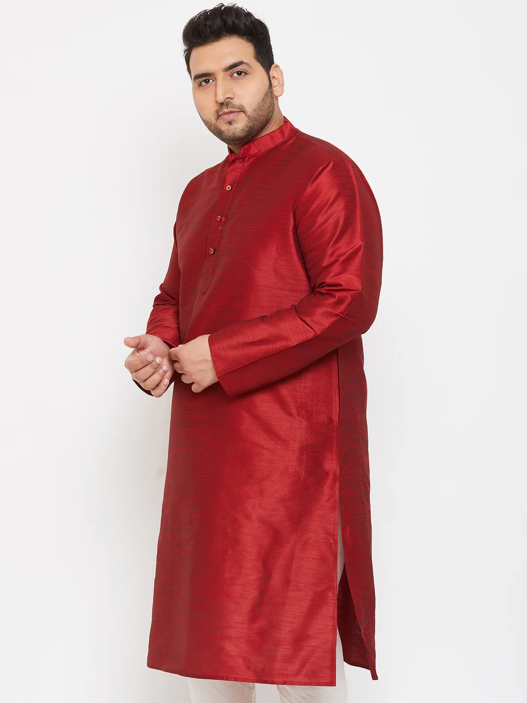 Men's Plus Size Maroon Silk Blend Kurta - Image 2