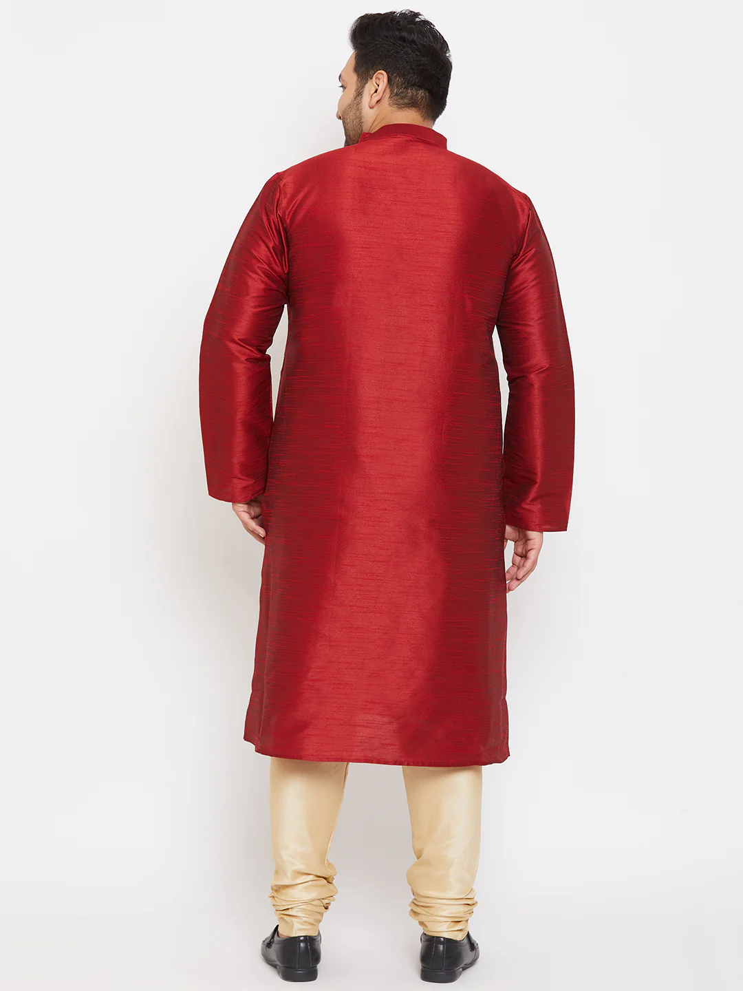 Men's Plus Size Maroon Silk Blend Kurta Pyjama Set - Image 3