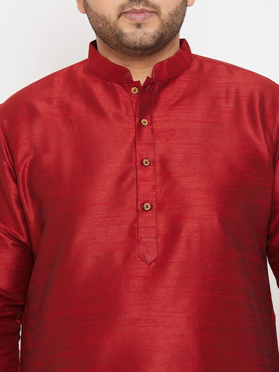 Men's Plus Size Maroon Silk Blend Kurta Pyjama Set - Image 4