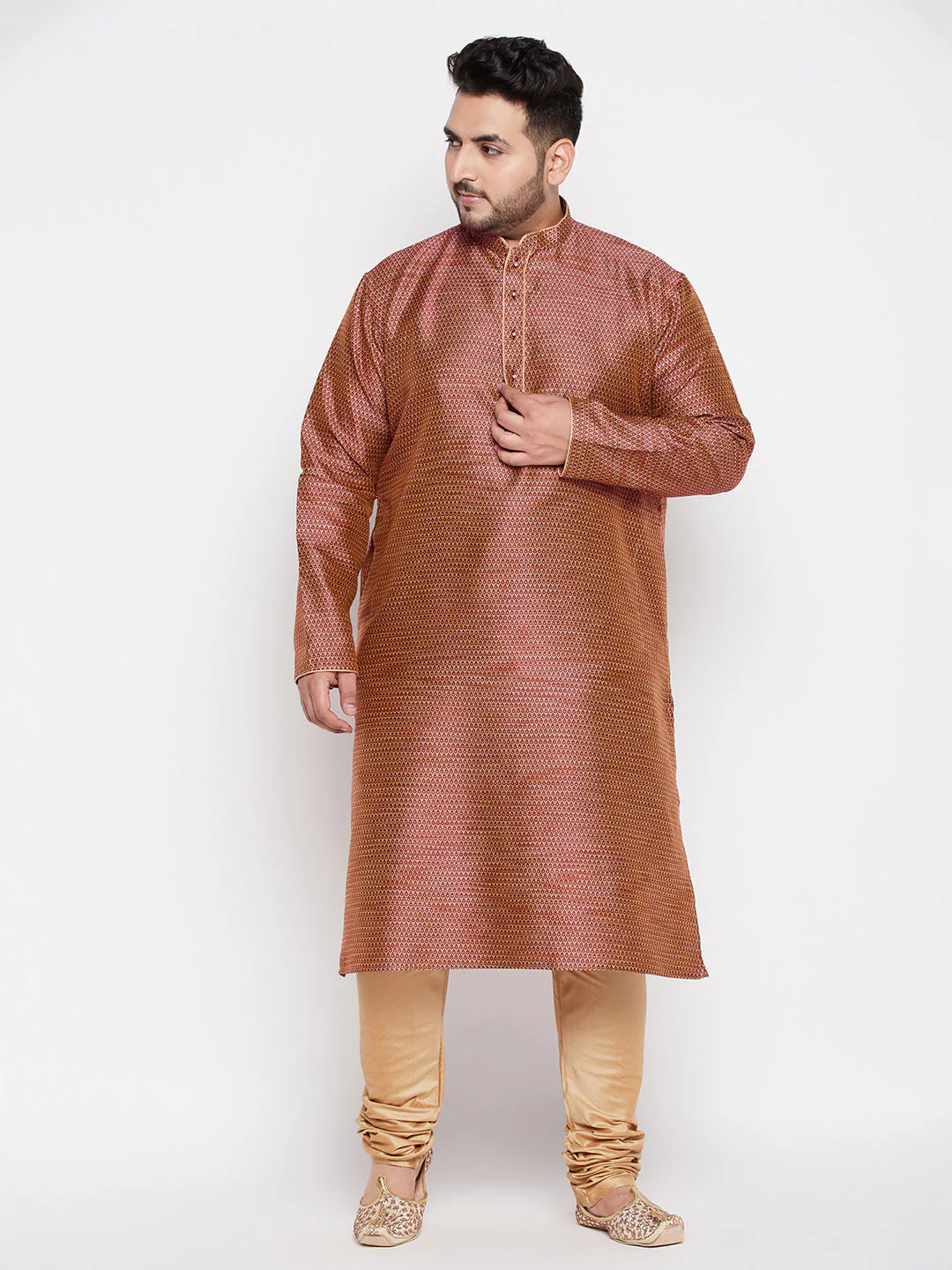Men's Plus Size Maroon Woven Kurta - Image 5