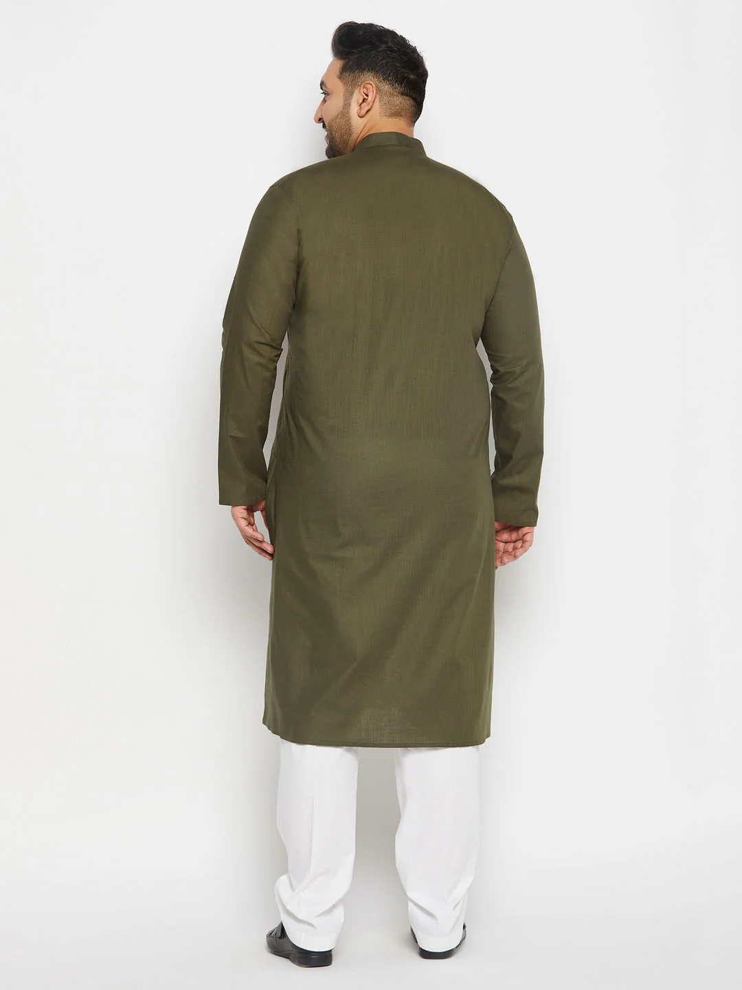 Men's Plus Size Mehndi Green Cotton Kurta And Cotton Pant Style Pyjama Set - Image 3