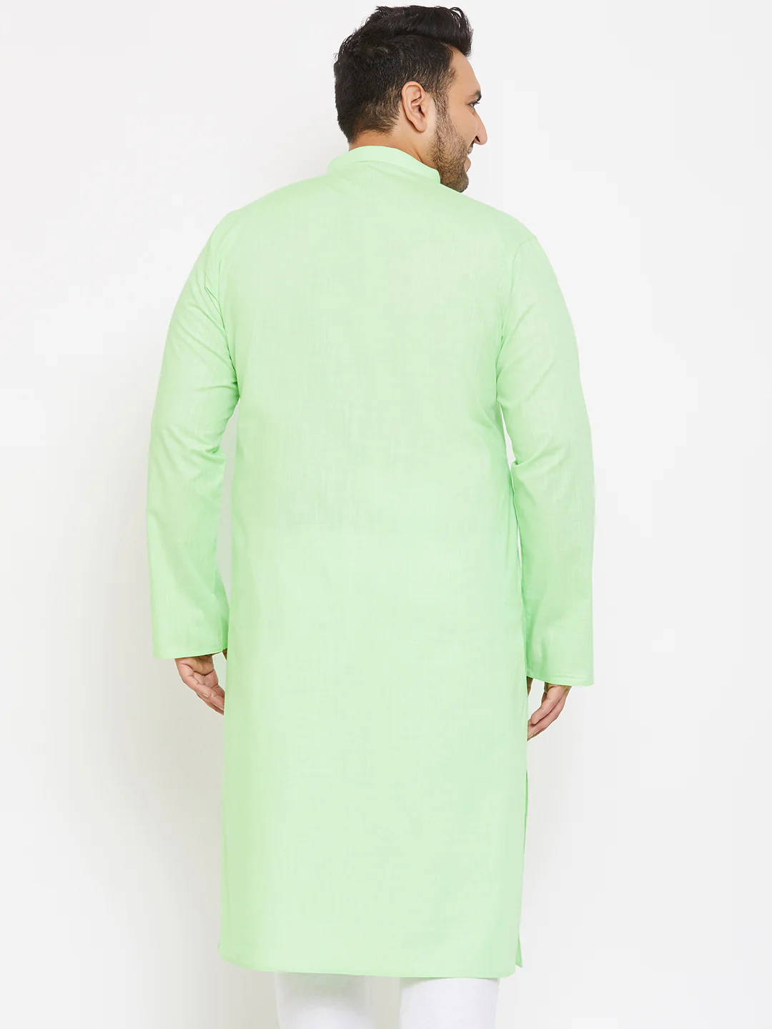 Men's Plus Size Mint Green Cotton Kurta - Image 3