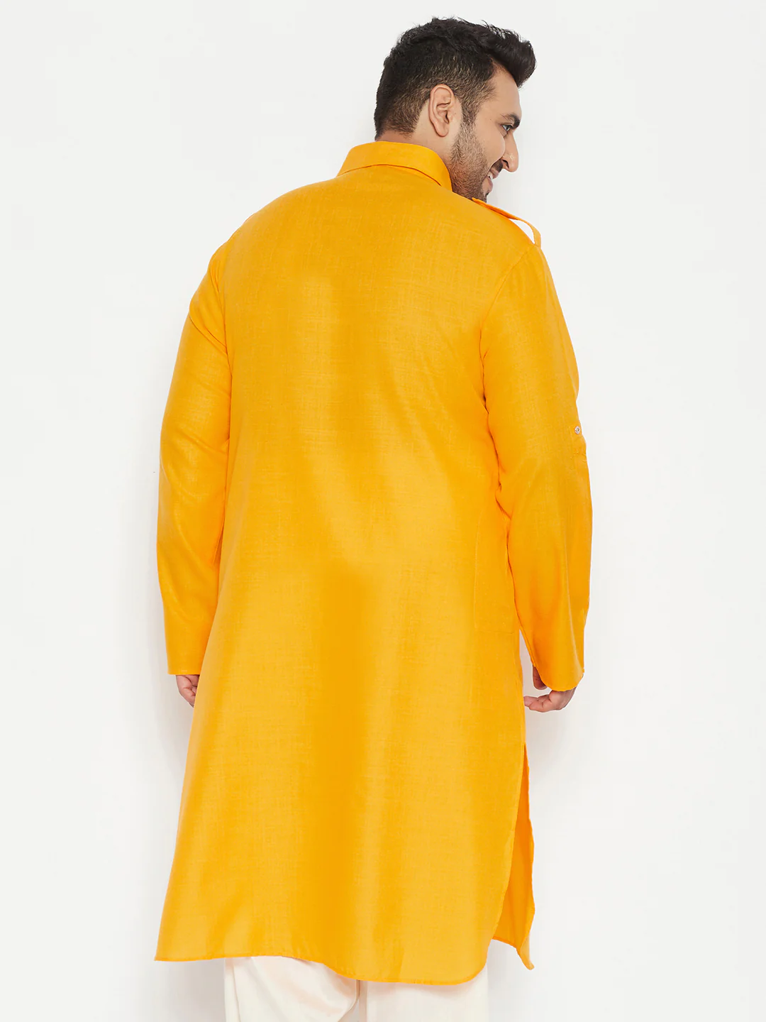 Men's Plus Size Mustard Cotton Blend Pathani Kurta - Image 3