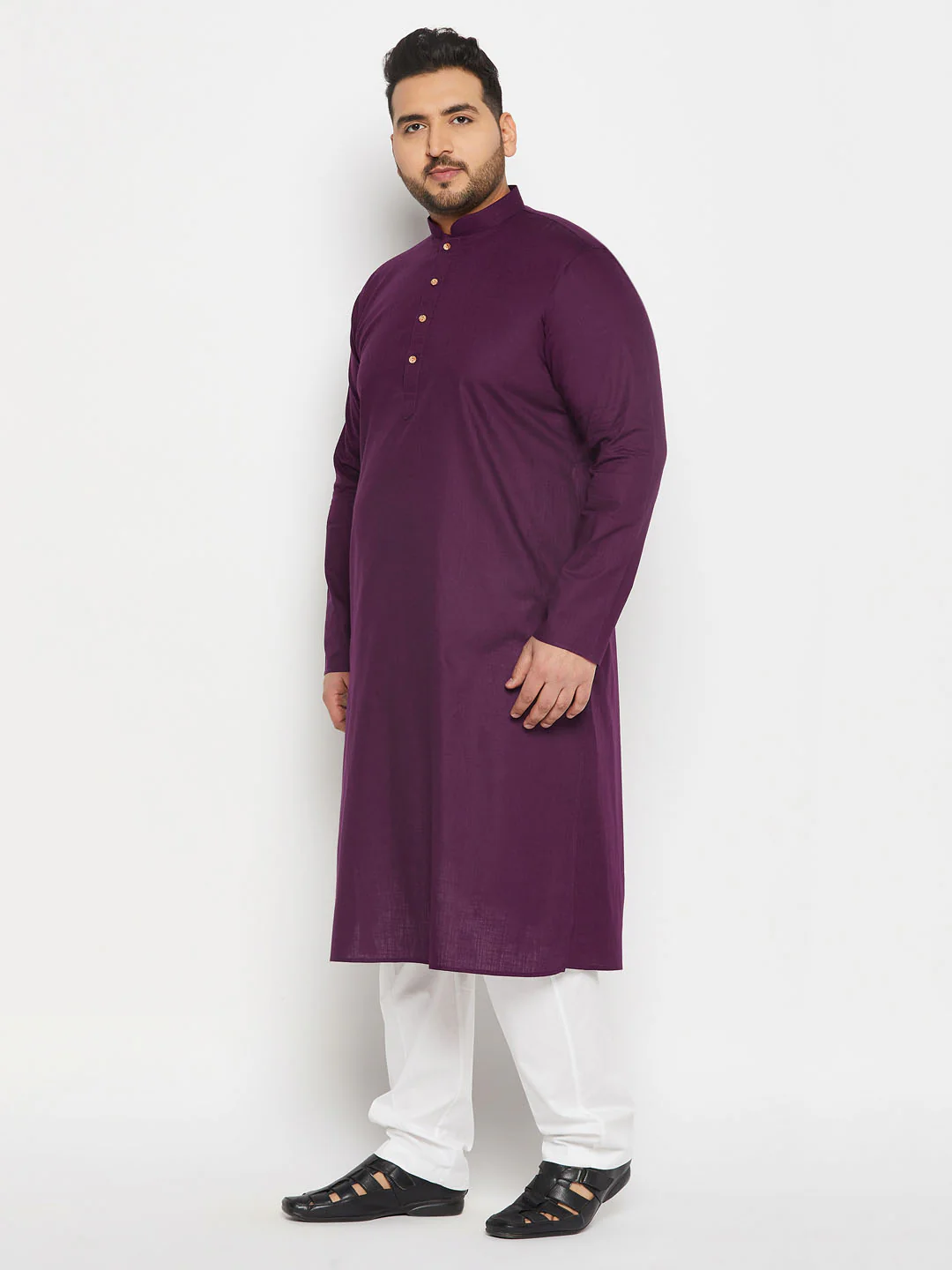 Men's Plus Size Purple Cotton Kurta And Cotton Pant Style Pyjama Set - Image 2