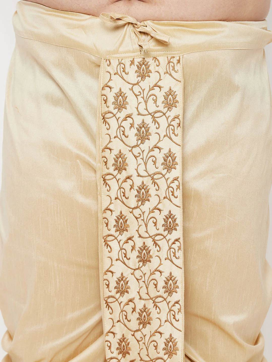 Men's Plus Size Rose Gold Silk Blend Kurta And Gold Dhoti Set - Image 5