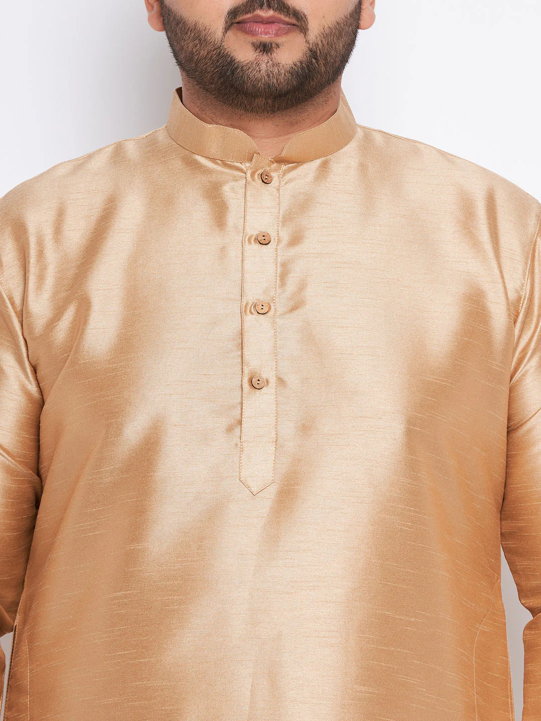 Men's Plus Size Rose Gold Silk Blend Kurta And Maroon Pyjama Set - Image 4