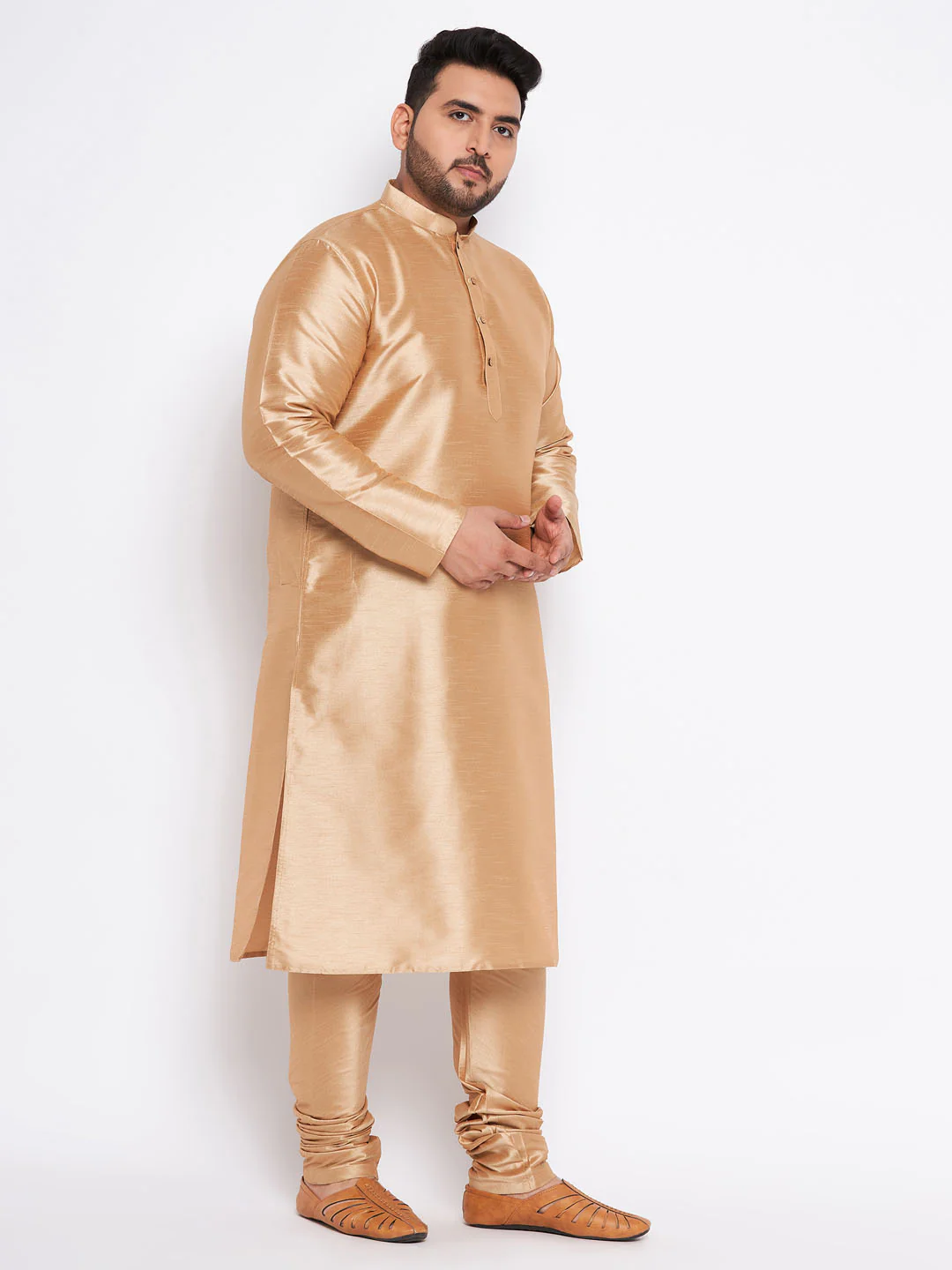 Men's Plus Size Rose Gold Silk Blend Kurta Pyjama Set - Image 2