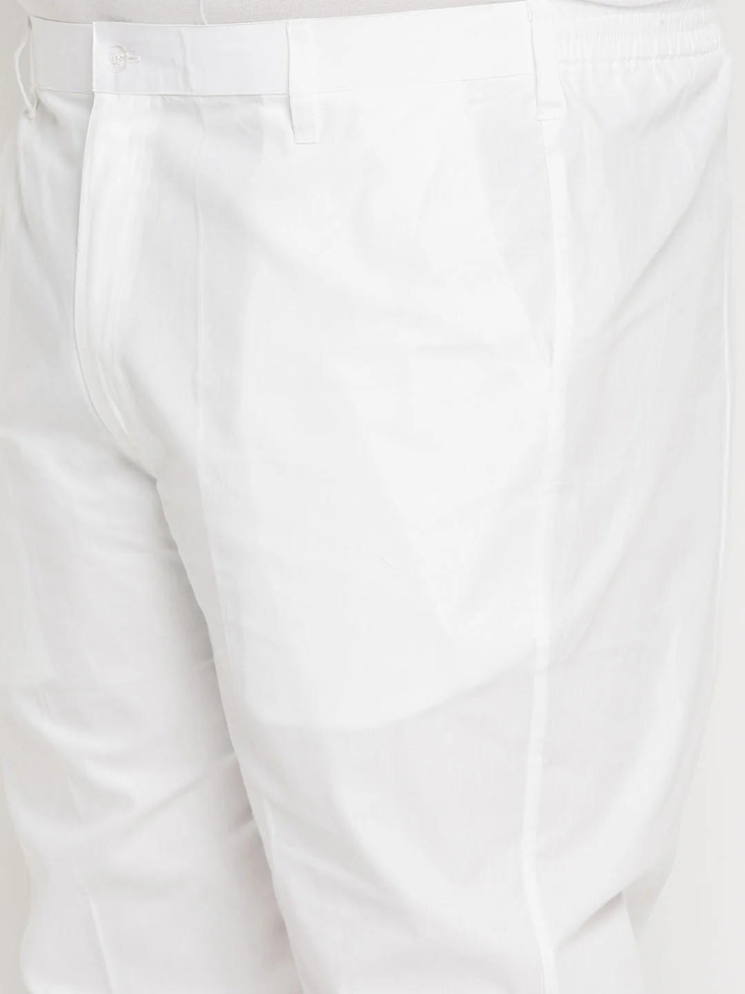 Men's Plus Size White Chikankari Embroidered Kurta And White Cotton Pant Style Pyjama Set - Image 5