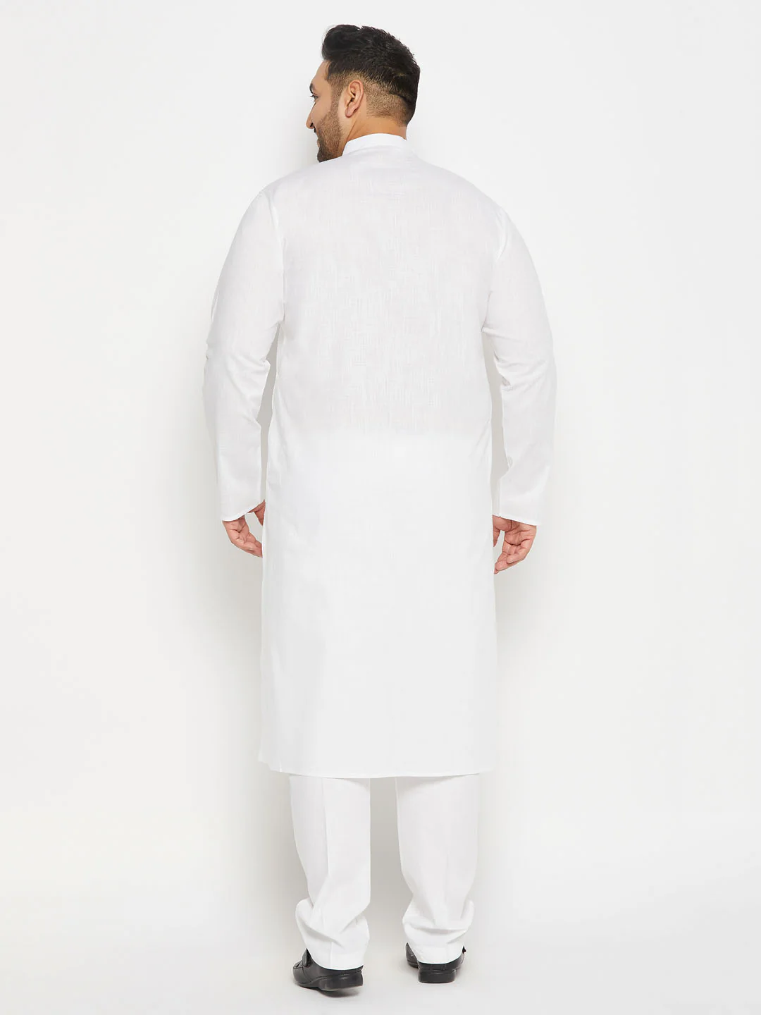 Men's Plus Size White Cotton Kurta And Cotton Pant Style Pyjama Set - Image 3