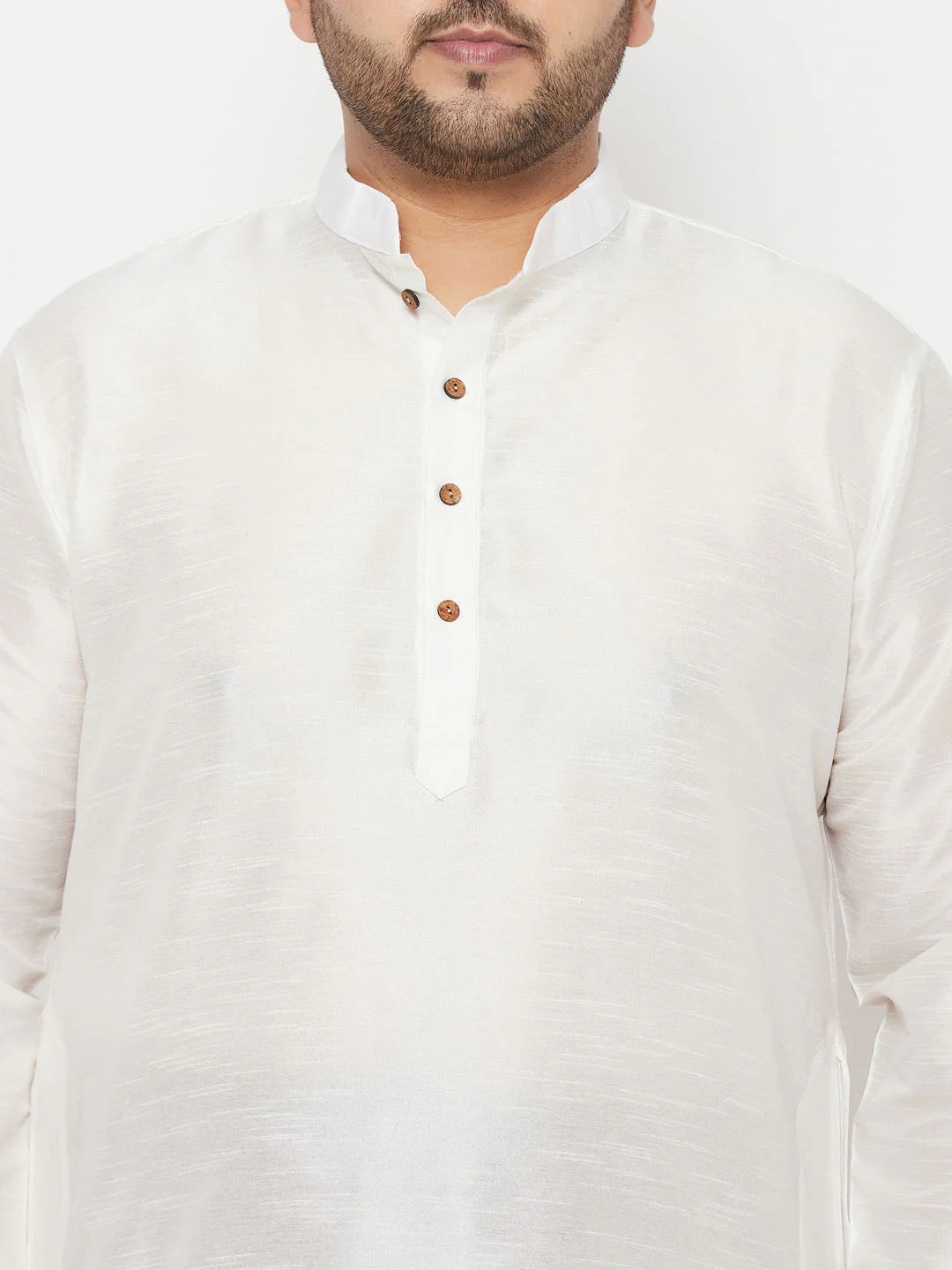 Men's Plus Size White Silk Blend Kurta And Maroon Dhoti Set - Image 4