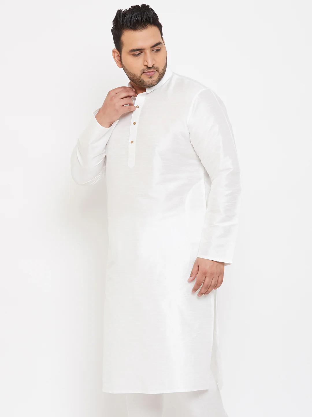 Men's Plus Size White Silk Blend Kurta - Image 2