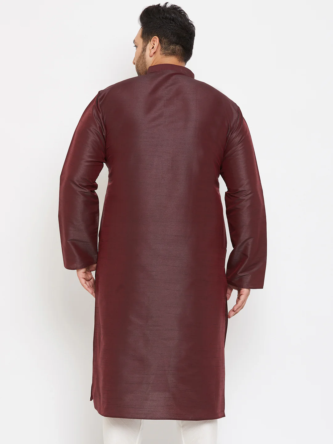 Men's Plus Size Wine Silk Blend Kurta - Image 3