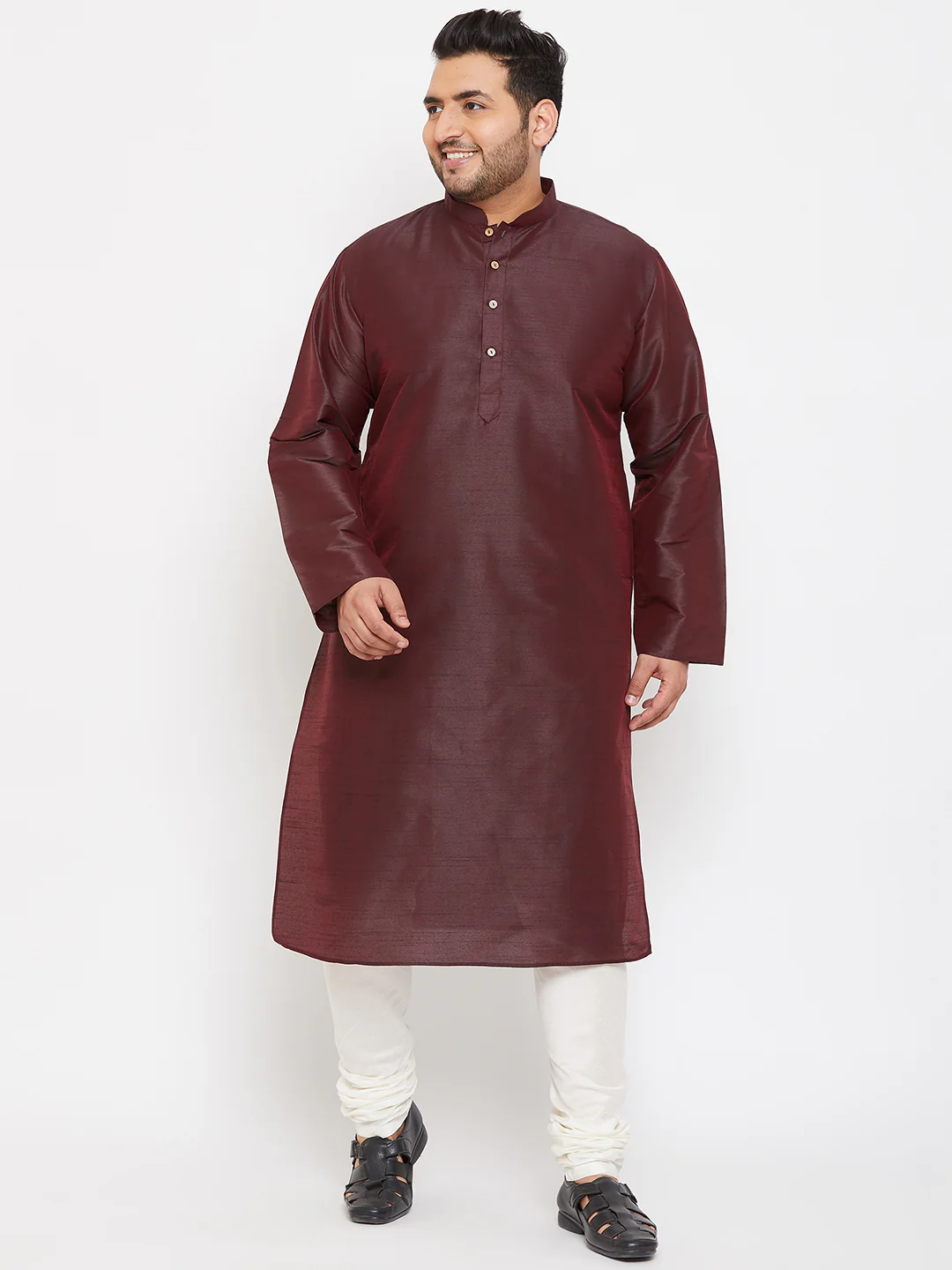 Men's Plus Size Wine Silk Blend Kurta - Image 5