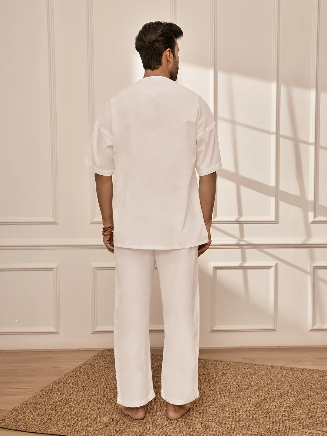 Men's Pure White Premium Cotton Yoga Kurta Palazzo Set - Image 4