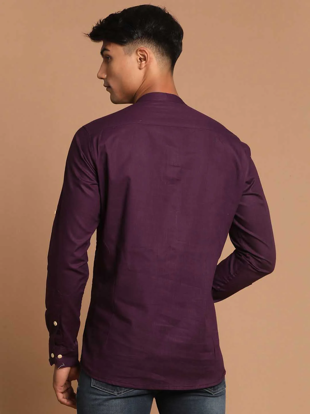 Men's Purple Short Cotton Kurta - Image 3