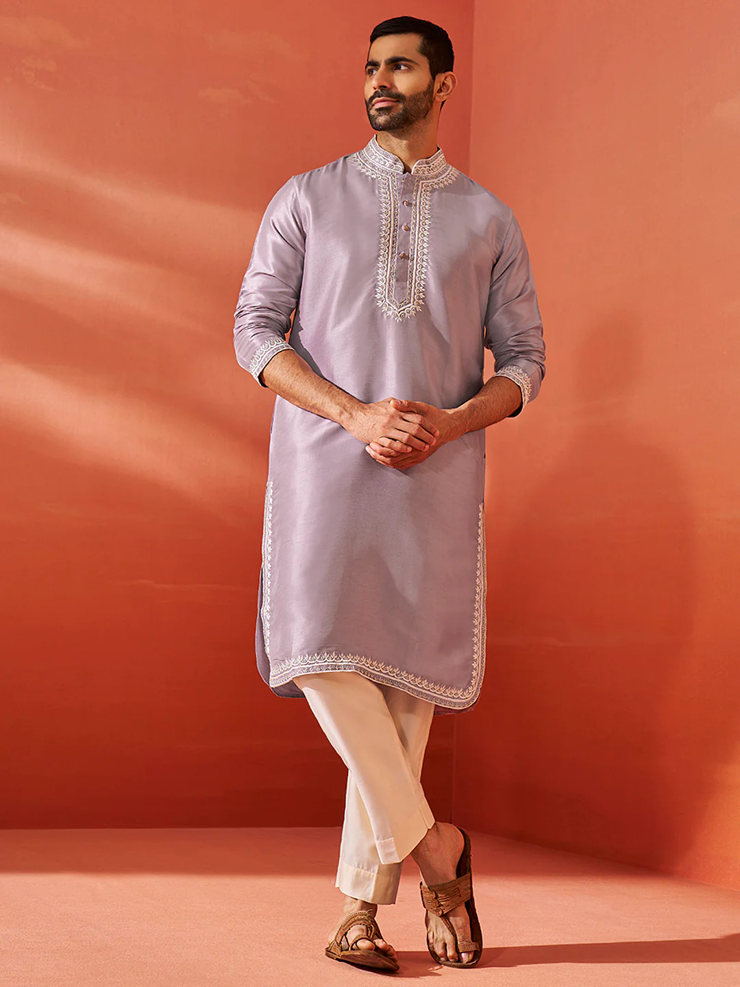 Men's Purple Silk Blend Kurta And Pyjama Set. - Image 6