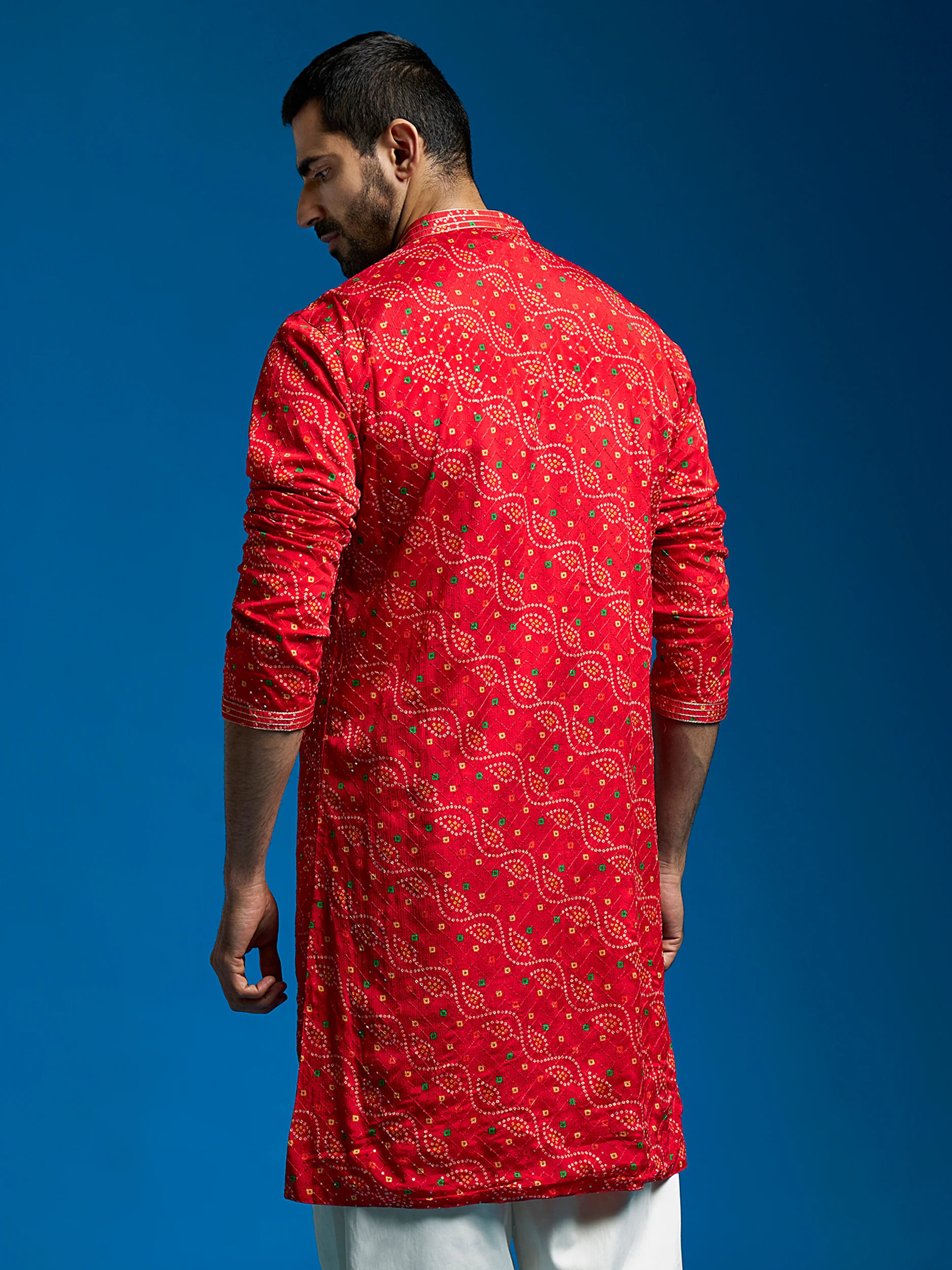 Men's Red Chinon Kurta - Image 3