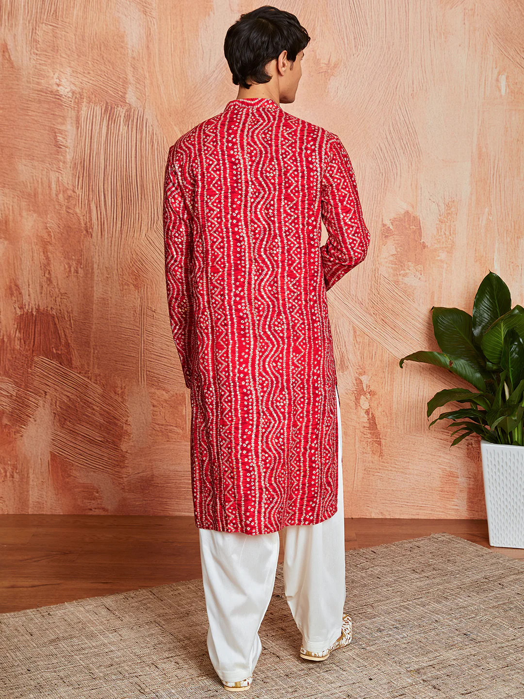 Men's Red Rayon Kurta And Patyala Set - Image 4