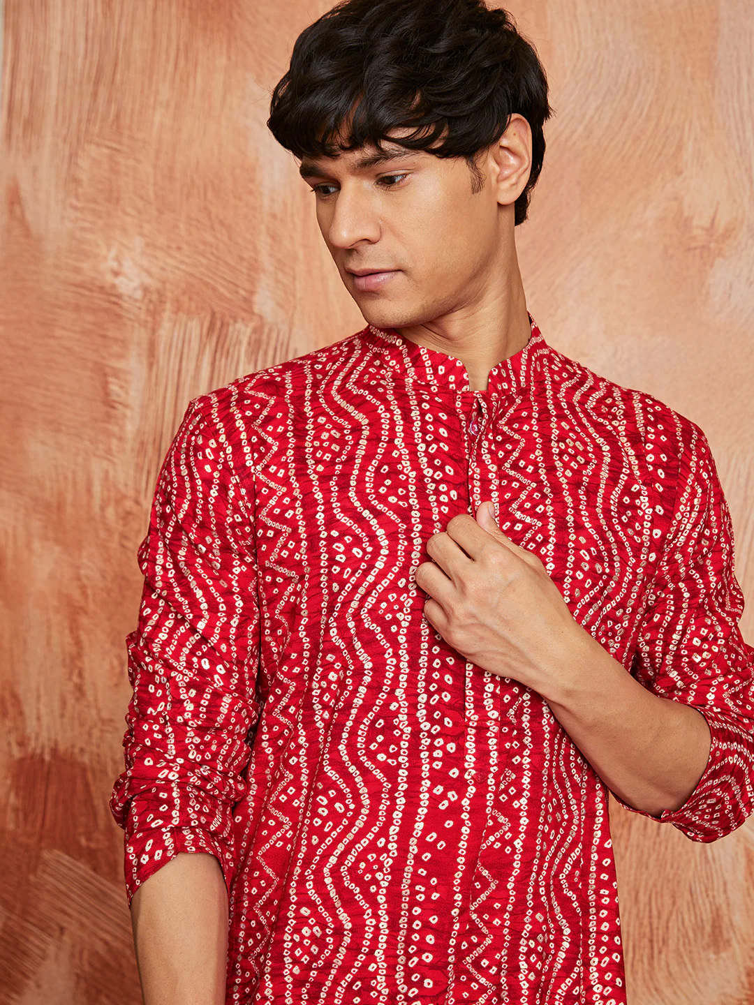Men's Red Rayon Kurta And Pyjama Set - Image 2
