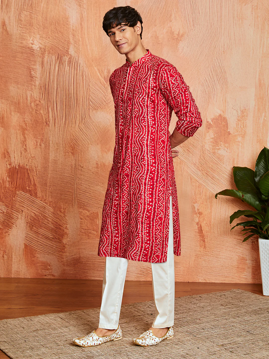Men's Red Rayon Kurta And Pyjama Set - Image 4