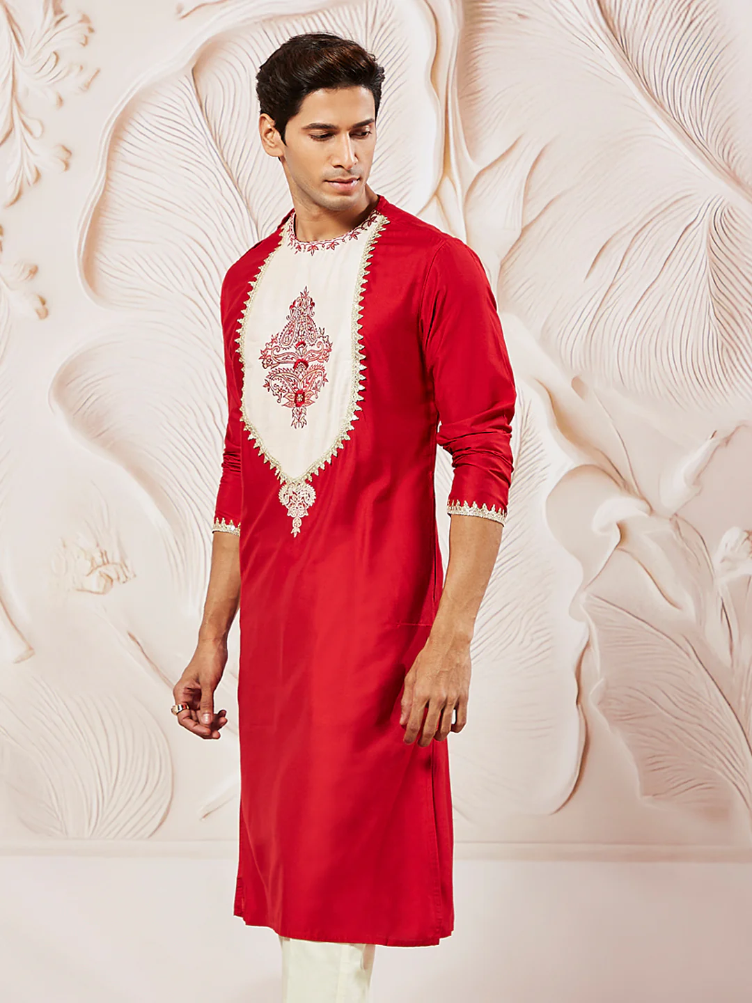 Men's Red Viscose Kurta - Image 2