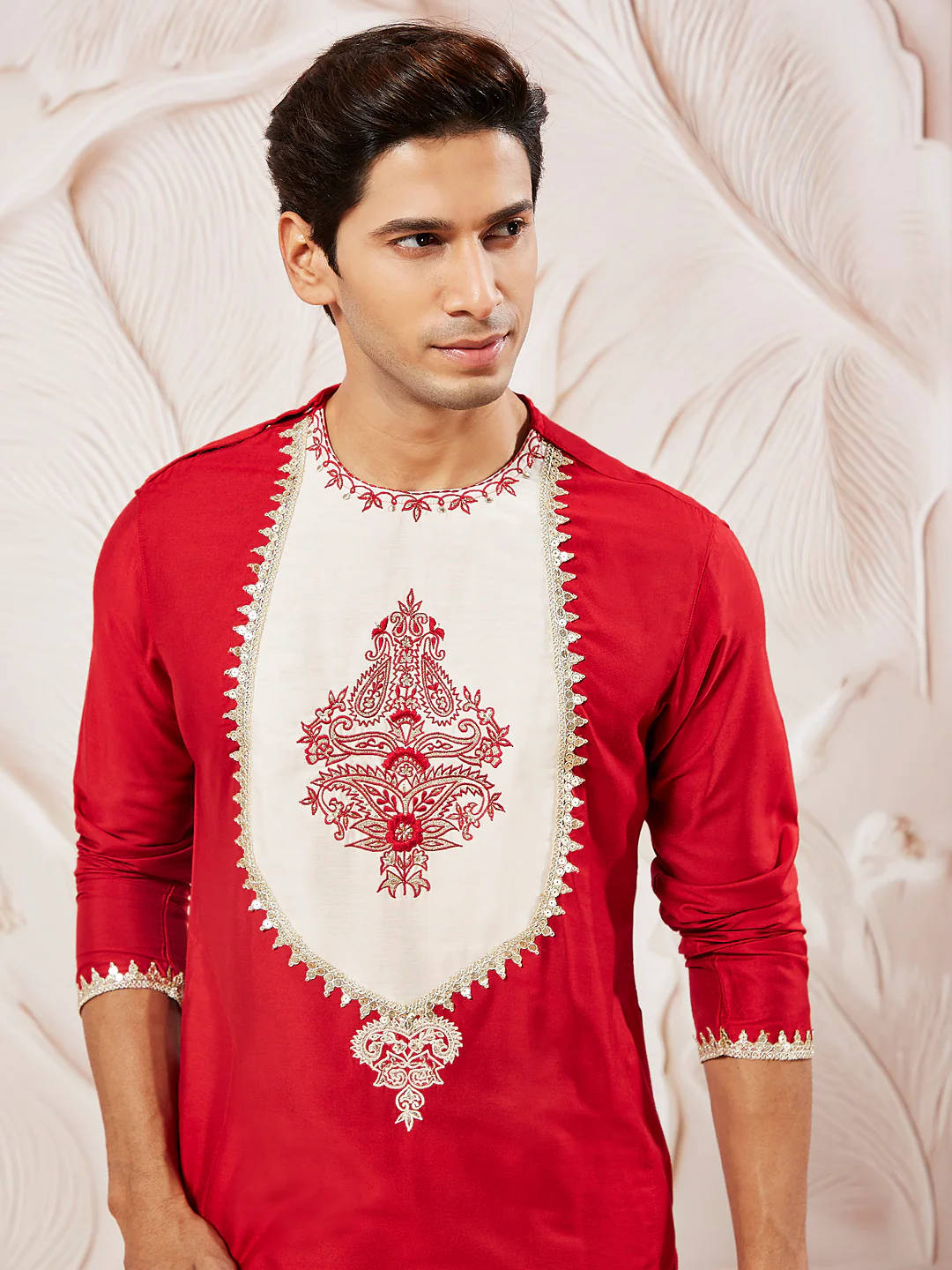 Men's Red Viscose Kurta - Image 3
