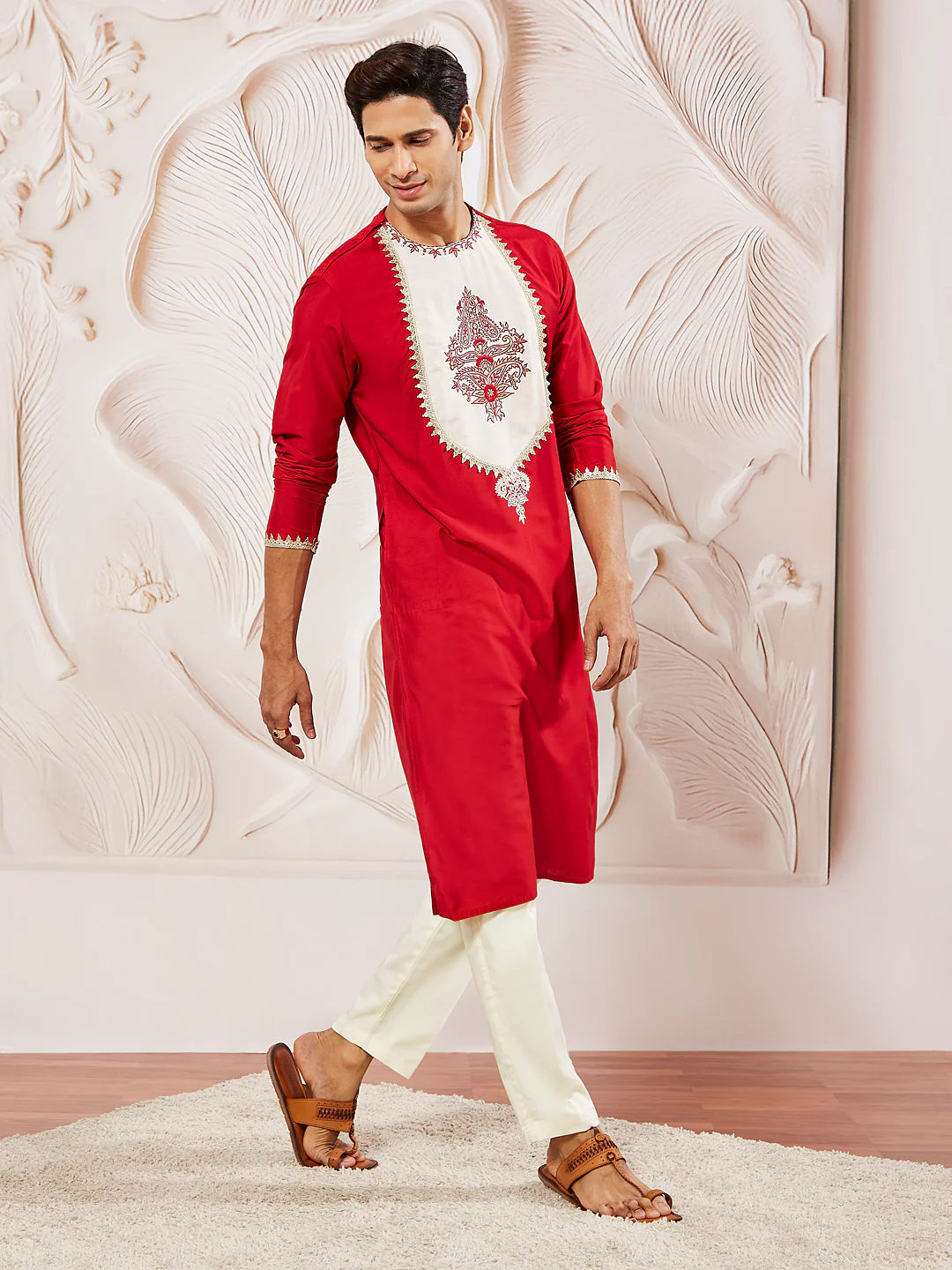 Men's Red Viscose Kurta - Image 5