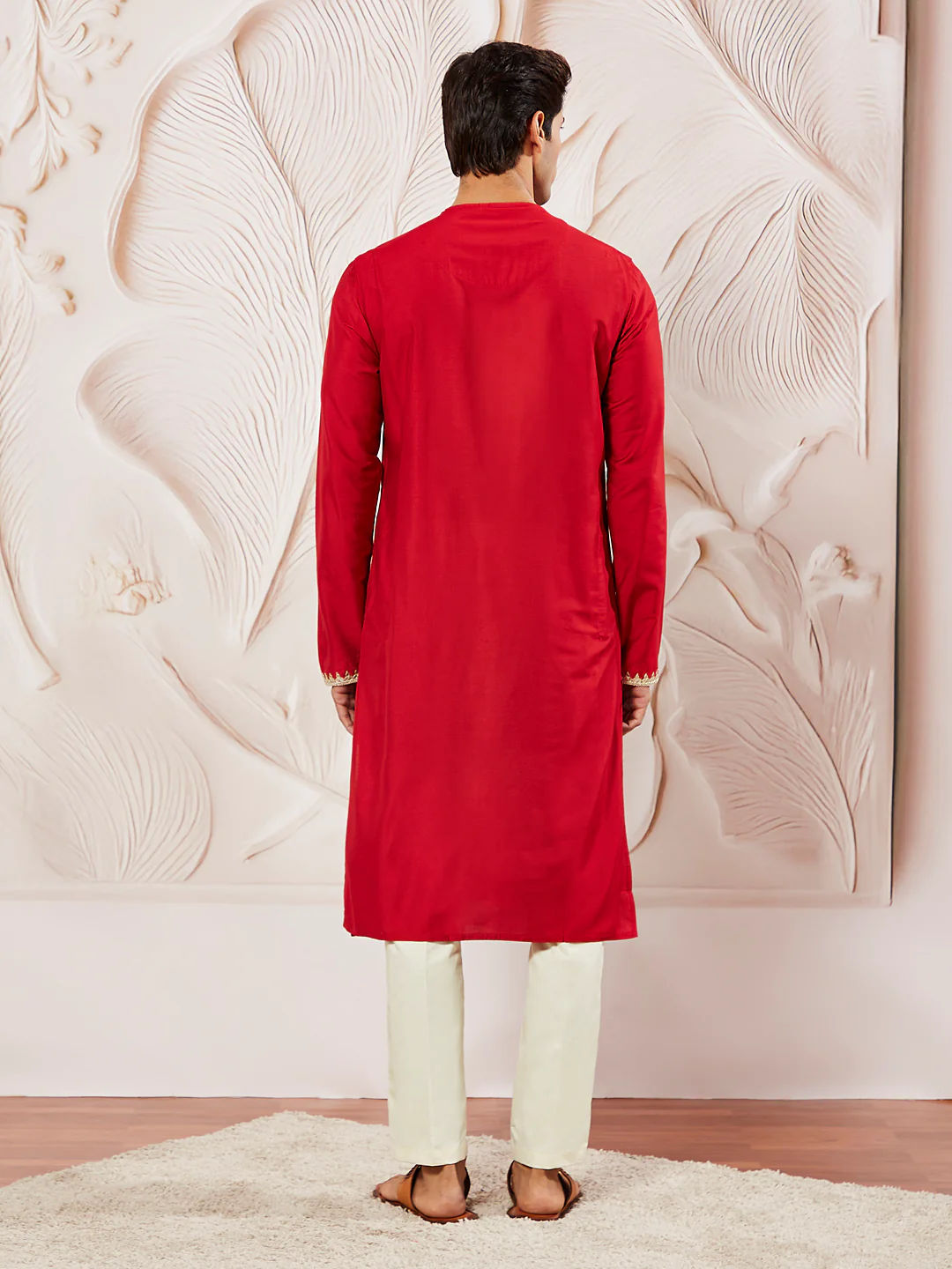 Men's Red Viscose Kurta And Pyjama Set - Image 5