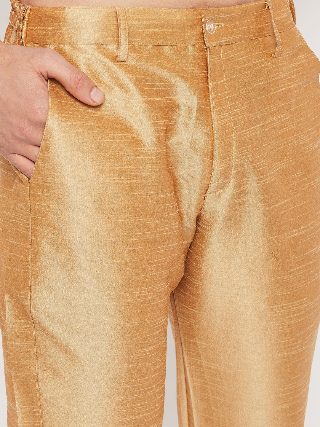 Men's Rose Gold Jacquard Jacket With Kurta And Pant Set - Image 5