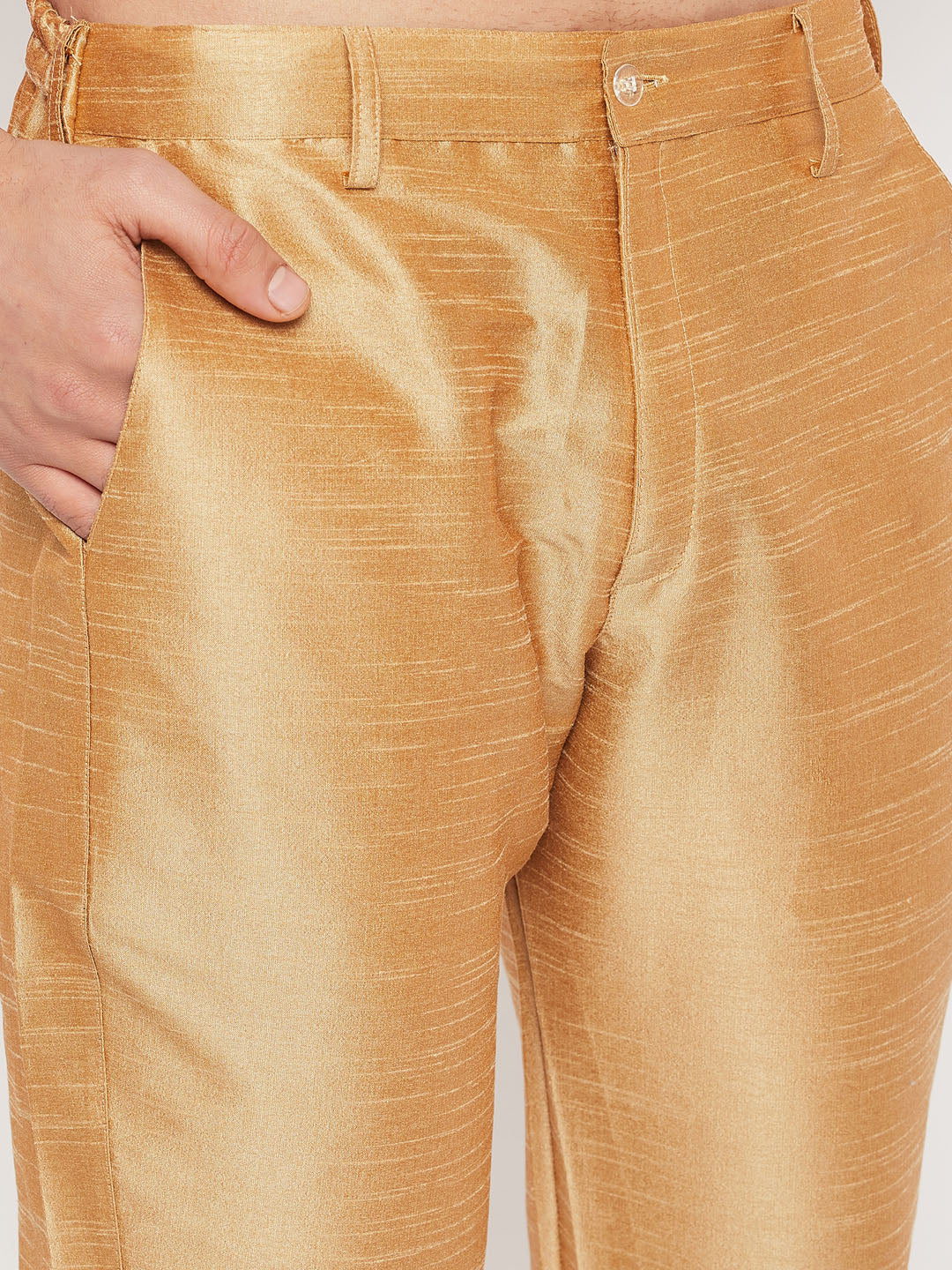 Men's Rose Gold Jacquard Jacket With Kurta And Pant Set - Image 5