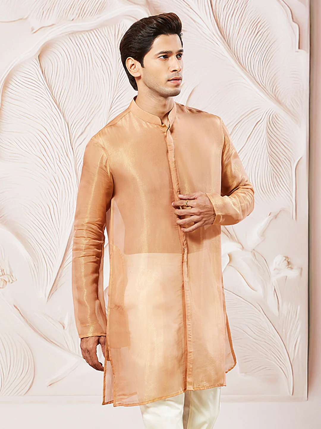 Men's Rust Tissue Silk Kurta - Image 2