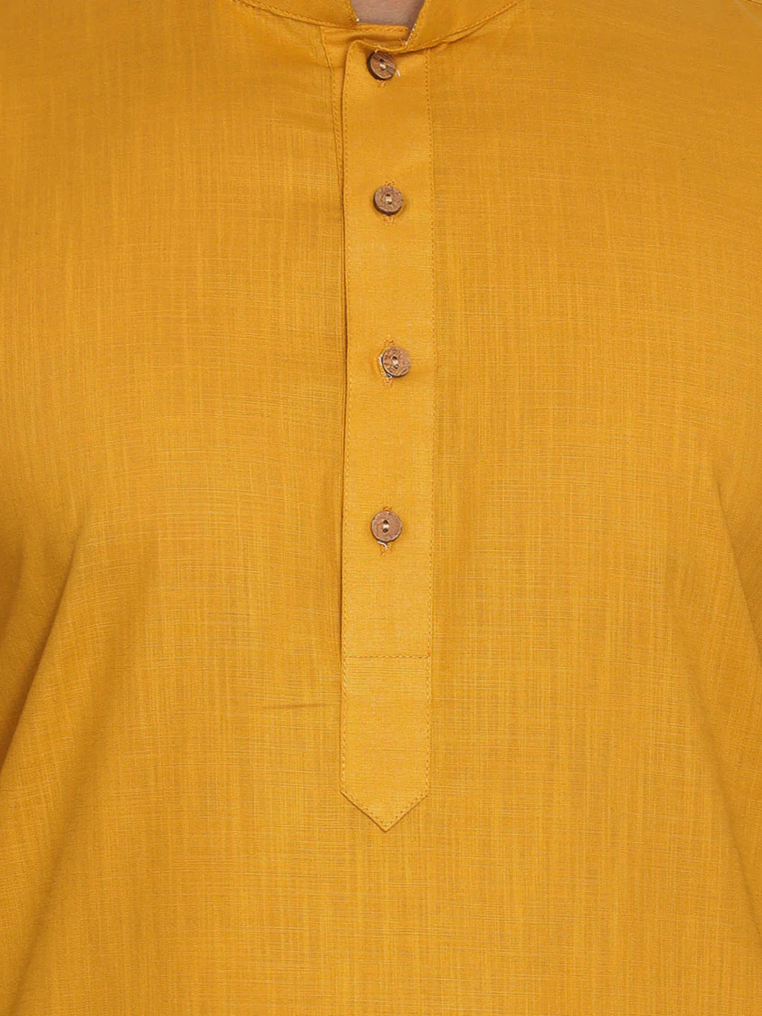 Men's Turquoise Ikkat Printed Cotton Nehru Jacket With Mustard Kurta And White Pyjama Set - Image 5