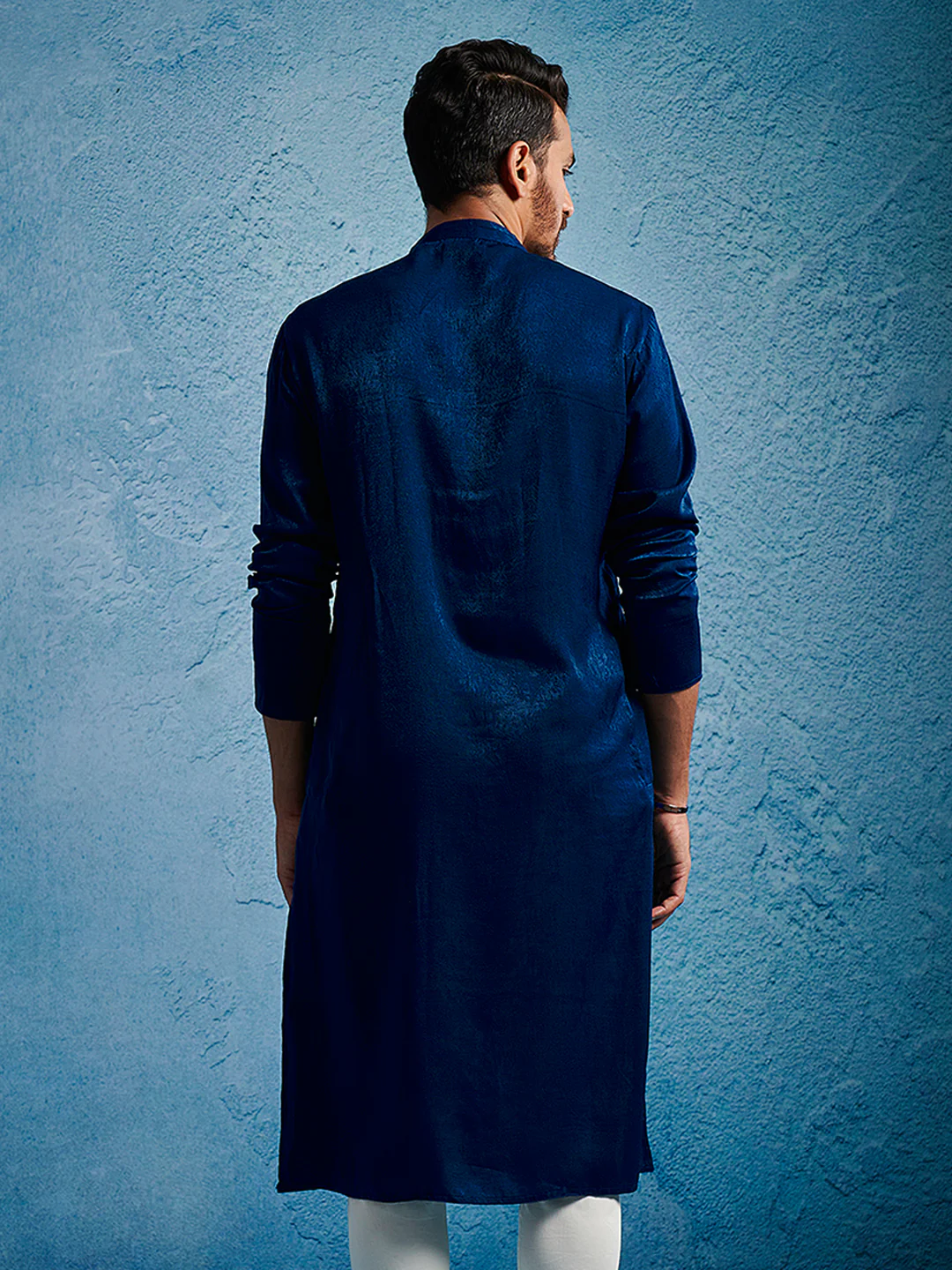 Men's Turquoise Silk Blend Kurta - Image 5
