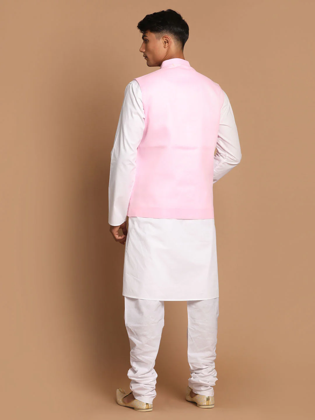 Men's White Cotton Kurta, Solid Royal Nehru Jacket And Pyjama Set - Image 3