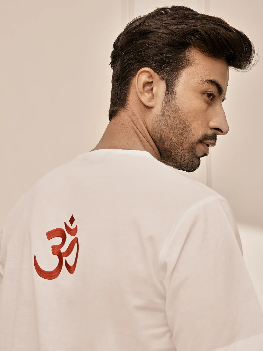 Men's White Om Embroidered Premium Yoga Kurta Palazzo Set - Image 2