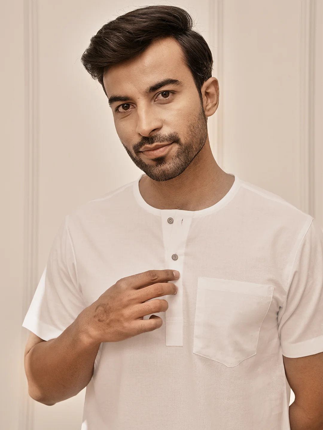 Men's White Om Embroidered Premium Yoga Kurta Palazzo Set - Image 6