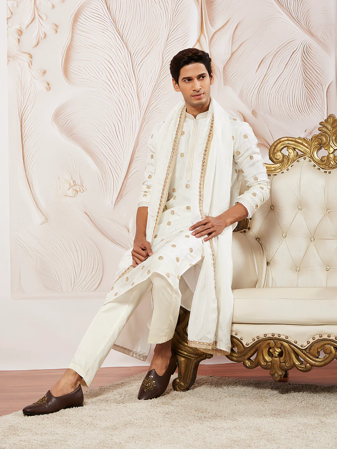 Men's White Tissue Silk Kurta - Image 5