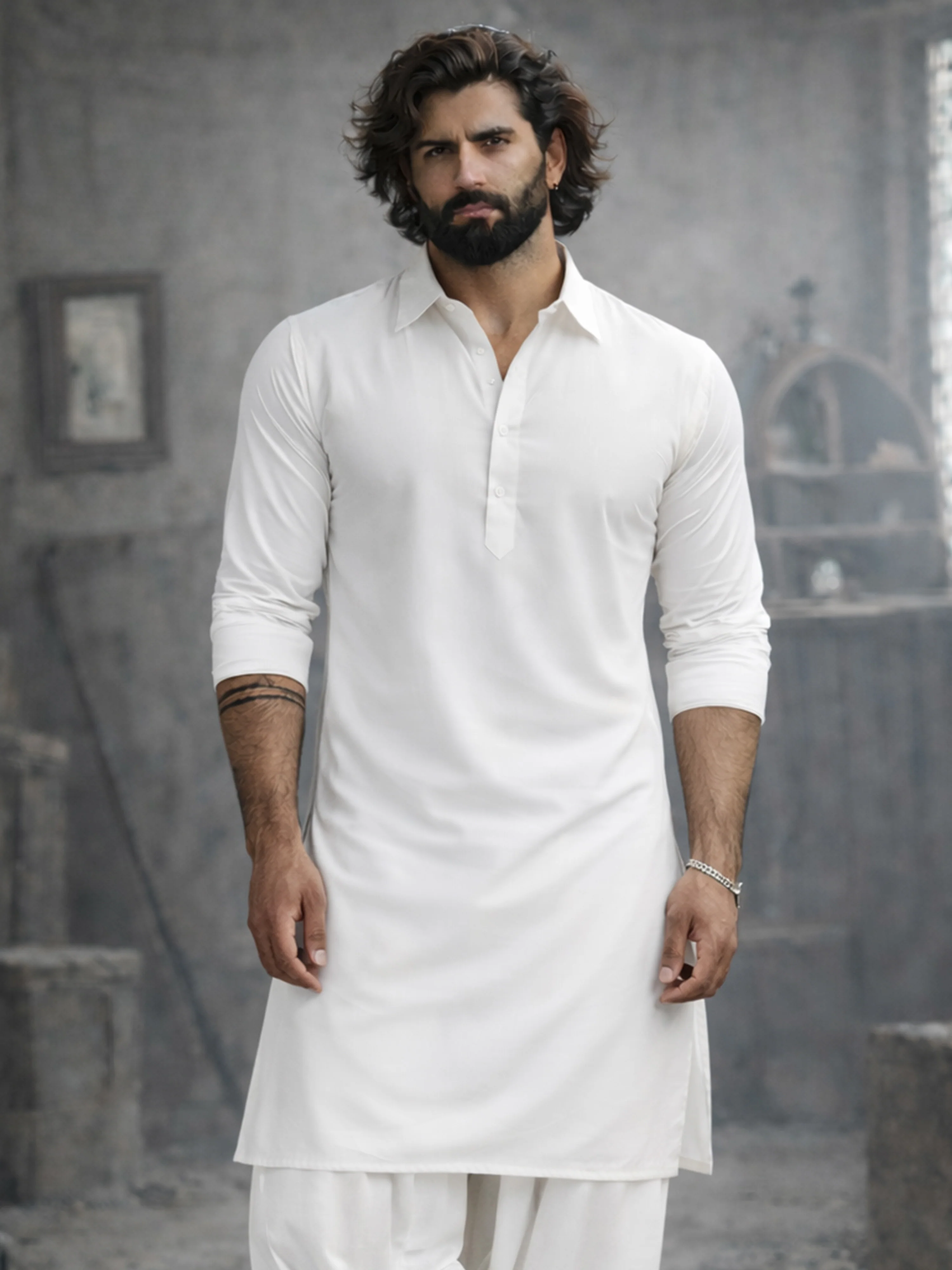 Men's White Viscose Pathani - Image 2