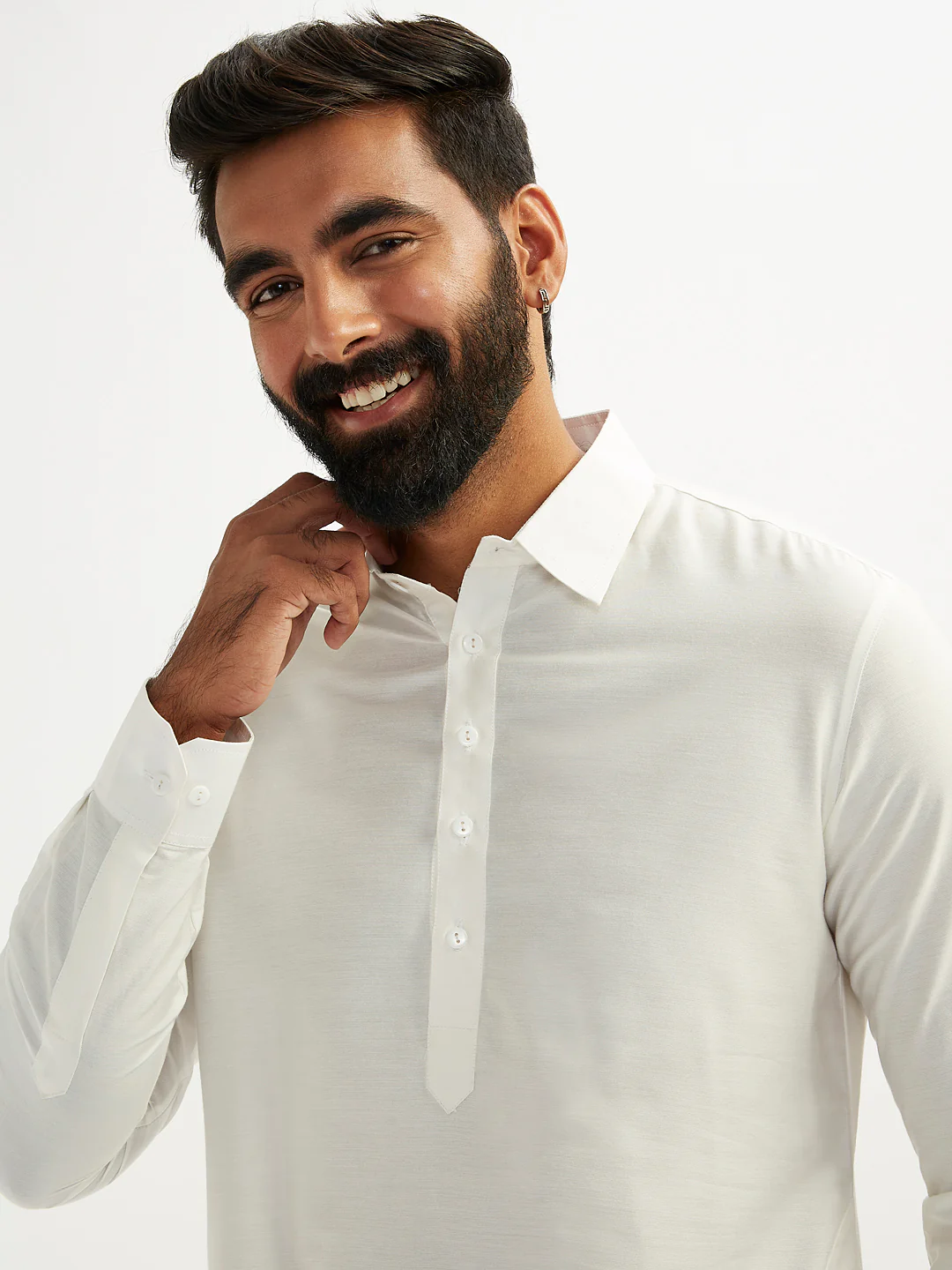 Men's White Viscose Pathani Kurta Set - Image 4