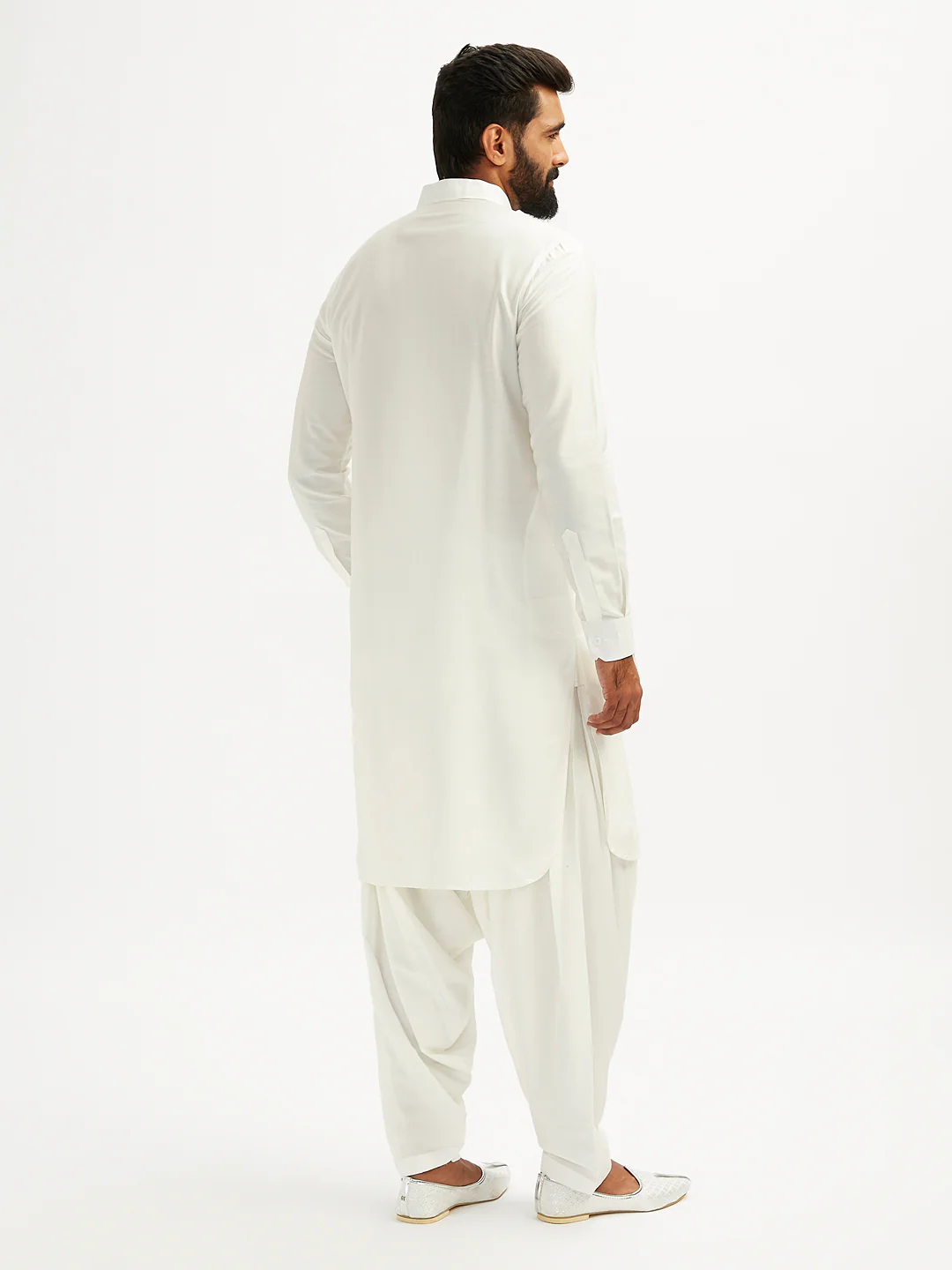 Men's White Viscose Pathani Kurta Set - Image 6