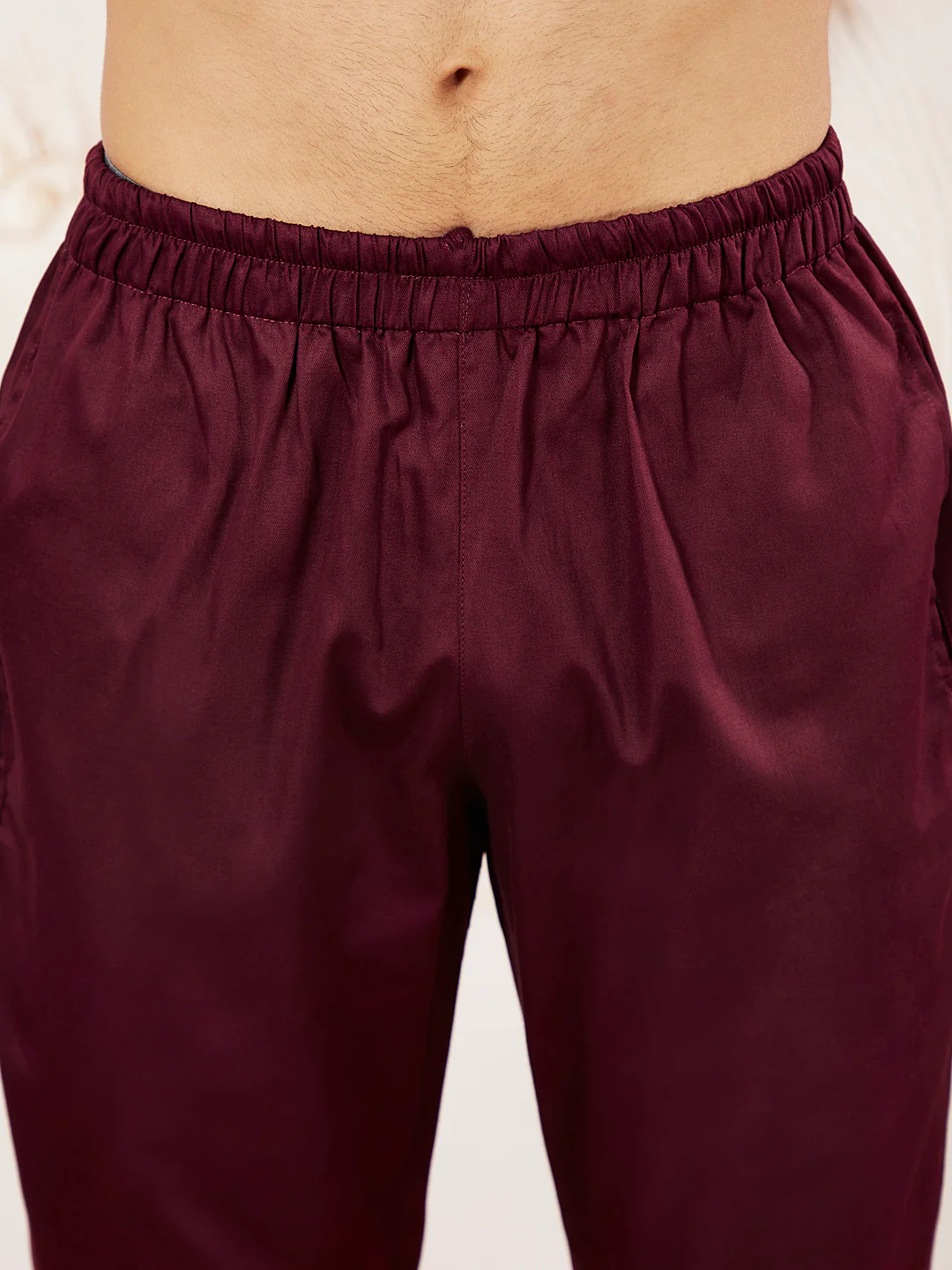 Men's Wine Cotton Blend Kurta Pyjama Set - Image 6