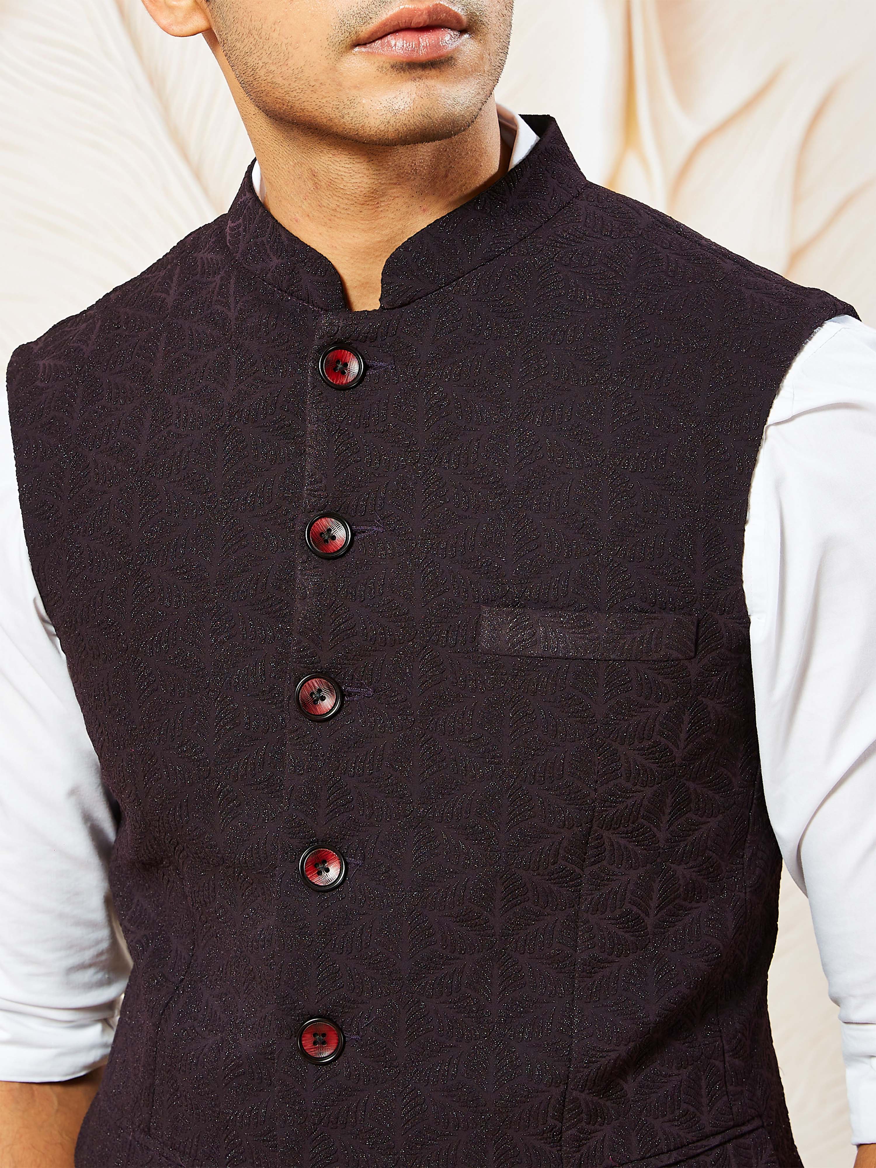 Men's Wine - Nehru Jacket - Image 2