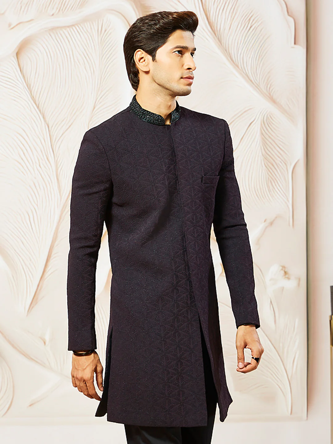 Men's Wine Silk Blend Indo Western - Image 2