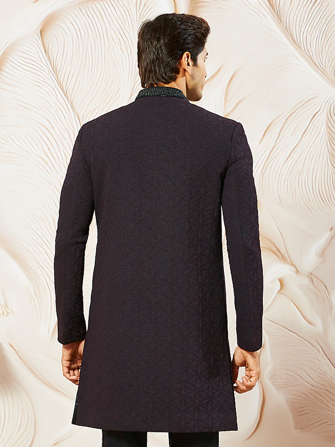 Men's Wine Silk Blend Indo Western - Image 4