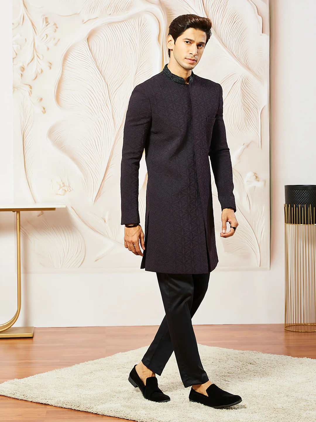 Men's Wine Silk Blend Indo Western - Image 6