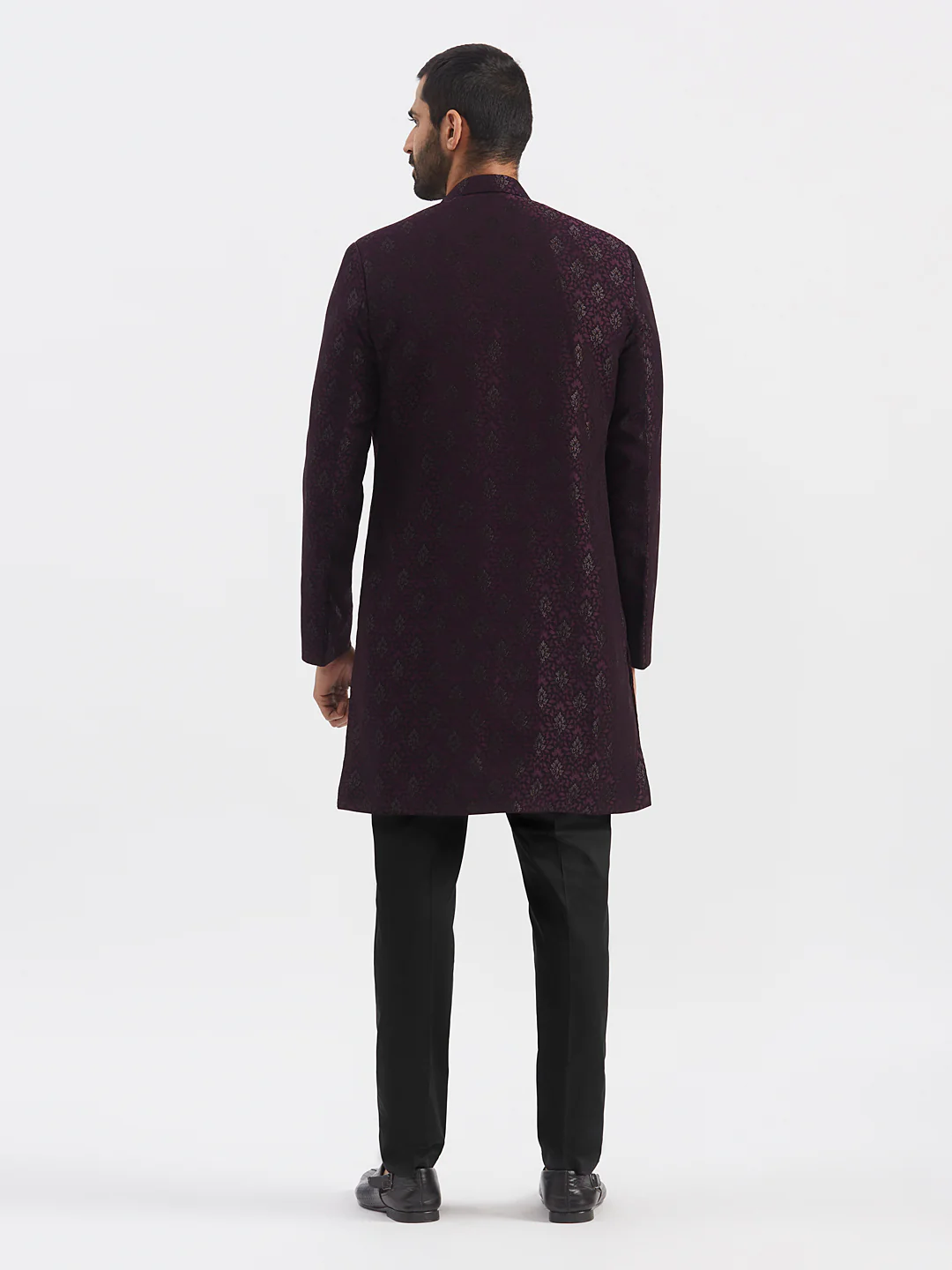 Men's Wine Silk Blend Sherwani Set - Image 5