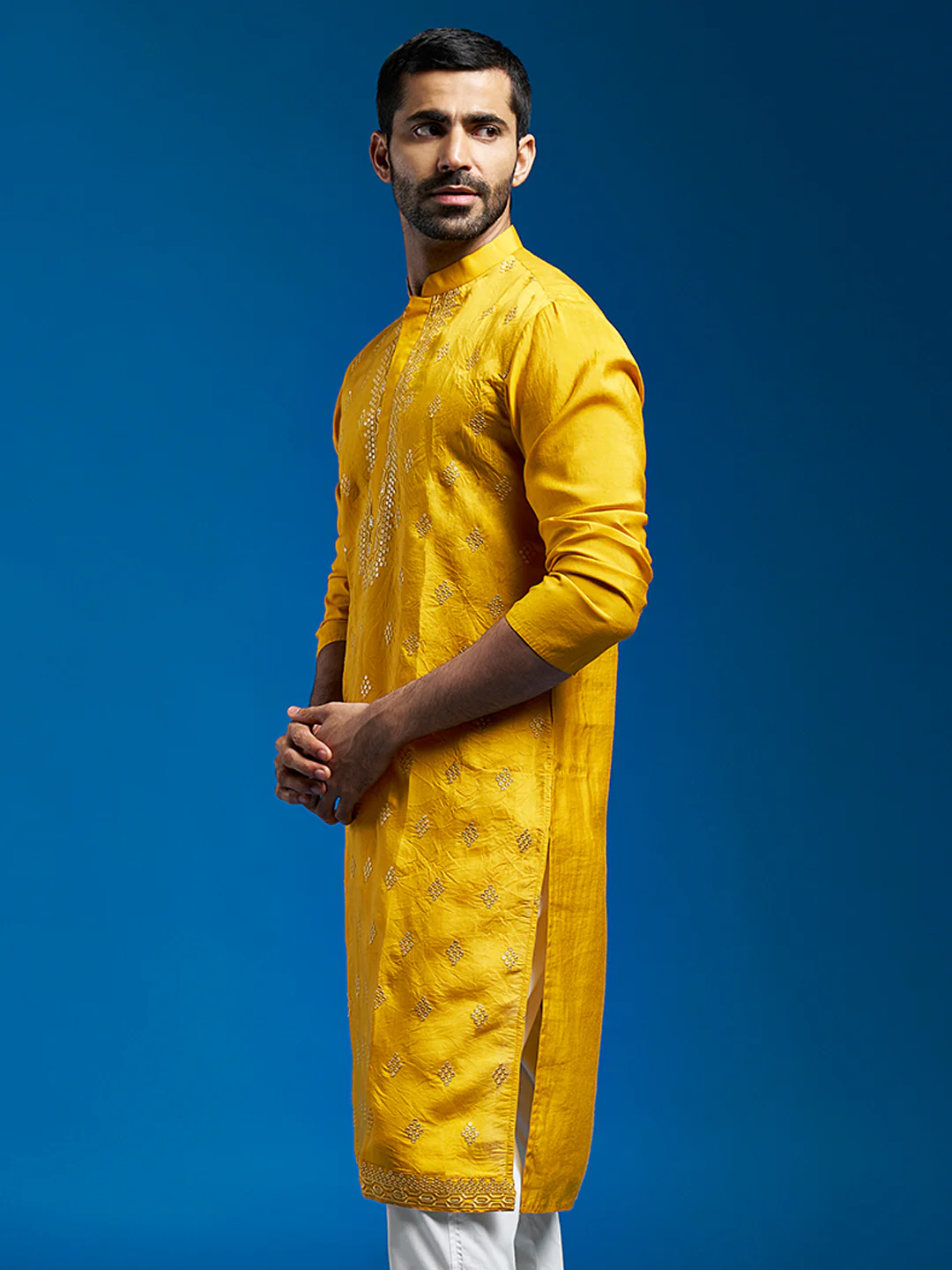 Men's Yellow Chanderi Kurta - Image 3