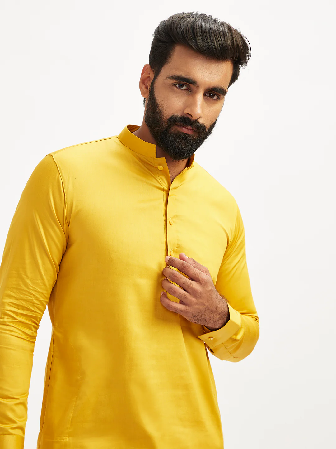 Men's Yellow Cotton Blend Kurta Pyjama Set - Image 3