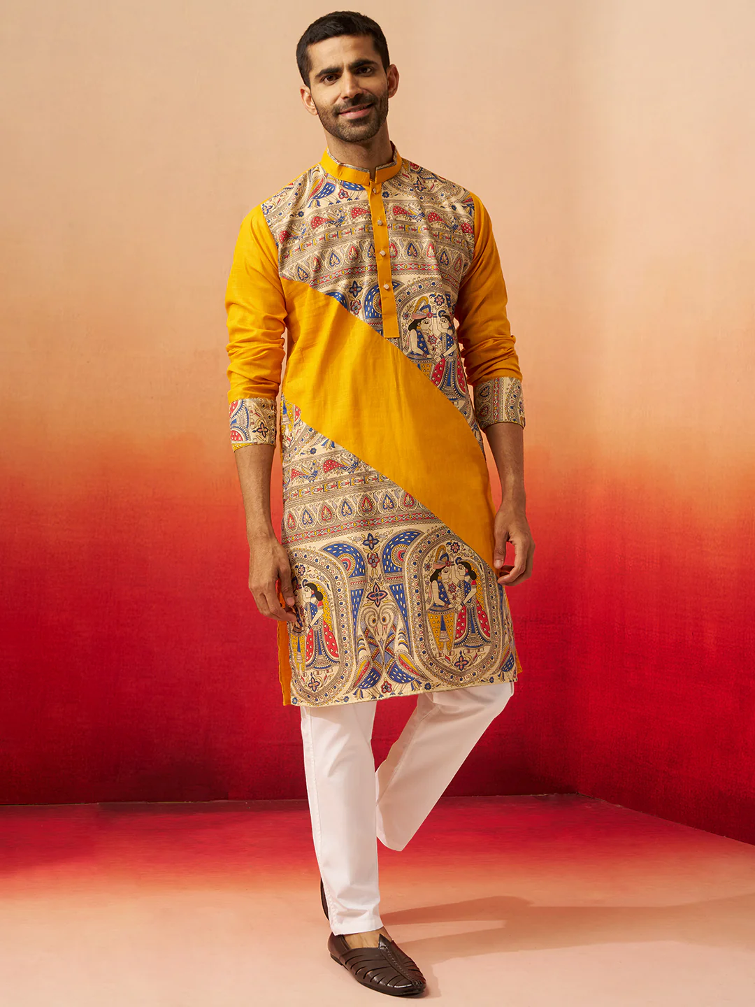 Men's Yellow Digital Print Kurta with Pyjama - Image 6